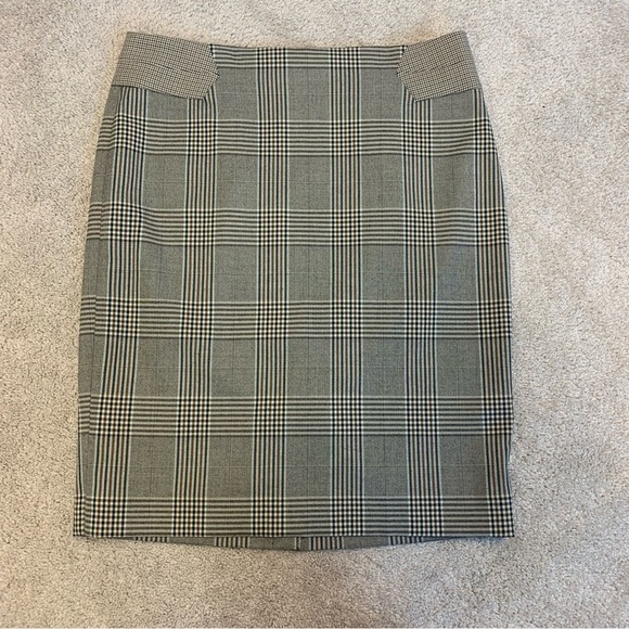 THE Limited brown black cream plaid check pencil skirt stretchy Sz 8 - Picture 6 of 14
